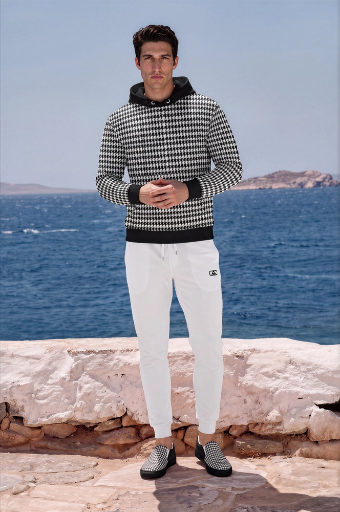 Elis Azure Coast The Art Series (Houndstooth) Hoodie fleece joggers canvas deck shoes houndstooth black white front art concierge clothing jpg