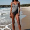 Imogen Ocean Breeze The Art Series (Houndstooth) One-Piece Swimsuit canvas deck shoes brown white front art concierge clothing jpg