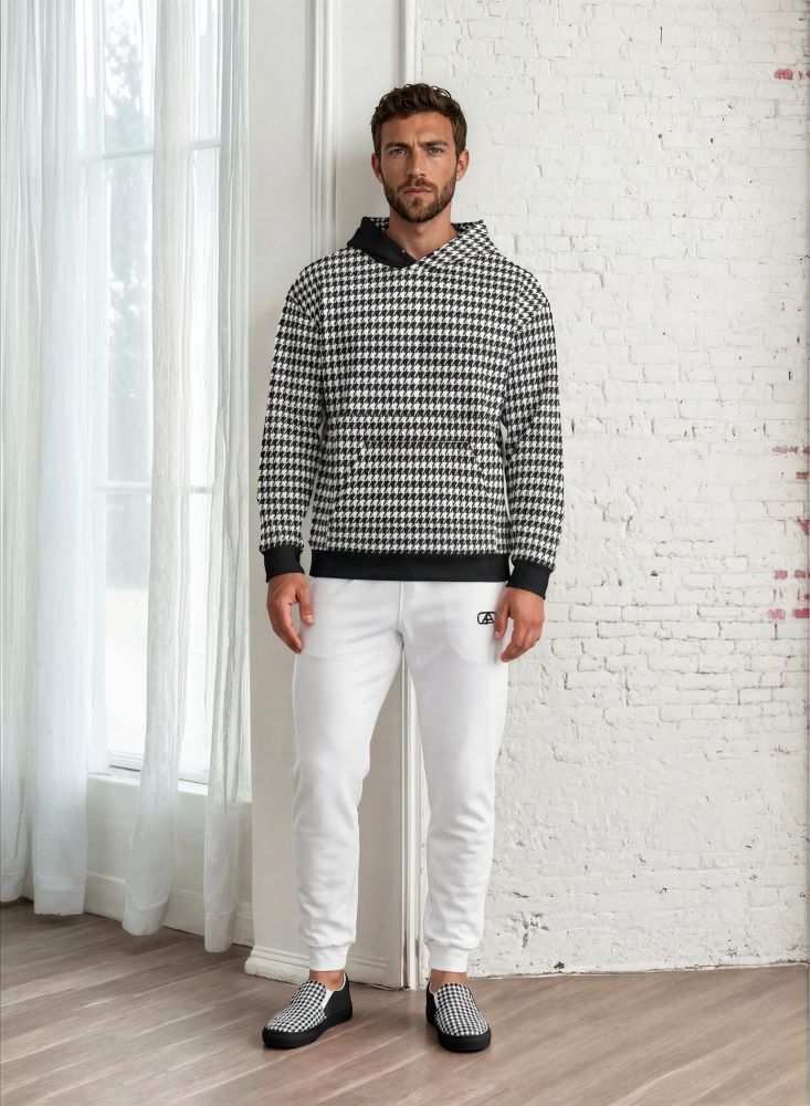 Marcus Lofty Look The Art Series (Houndstooth) Hoodie fleece joggers canvas deck shoes brown white front art concierge clothing jpg