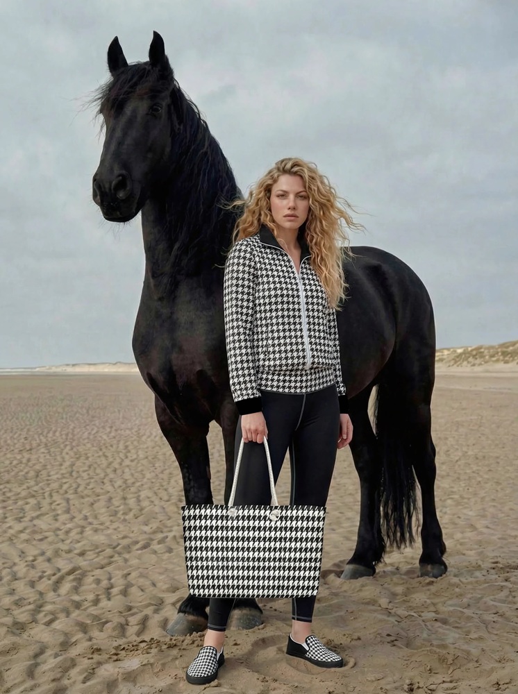 Melody with a horse The Art Series (Houndstooth) Track Jacket yoga leggings weekender bag canvas deck shoes brown white front art concierge clothing jpg