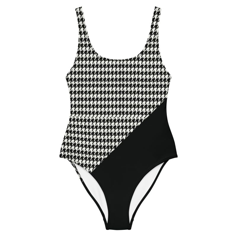 The Art Series (Houndstooth) One Piece Swimsuit brown white front art concierge clothing jpg