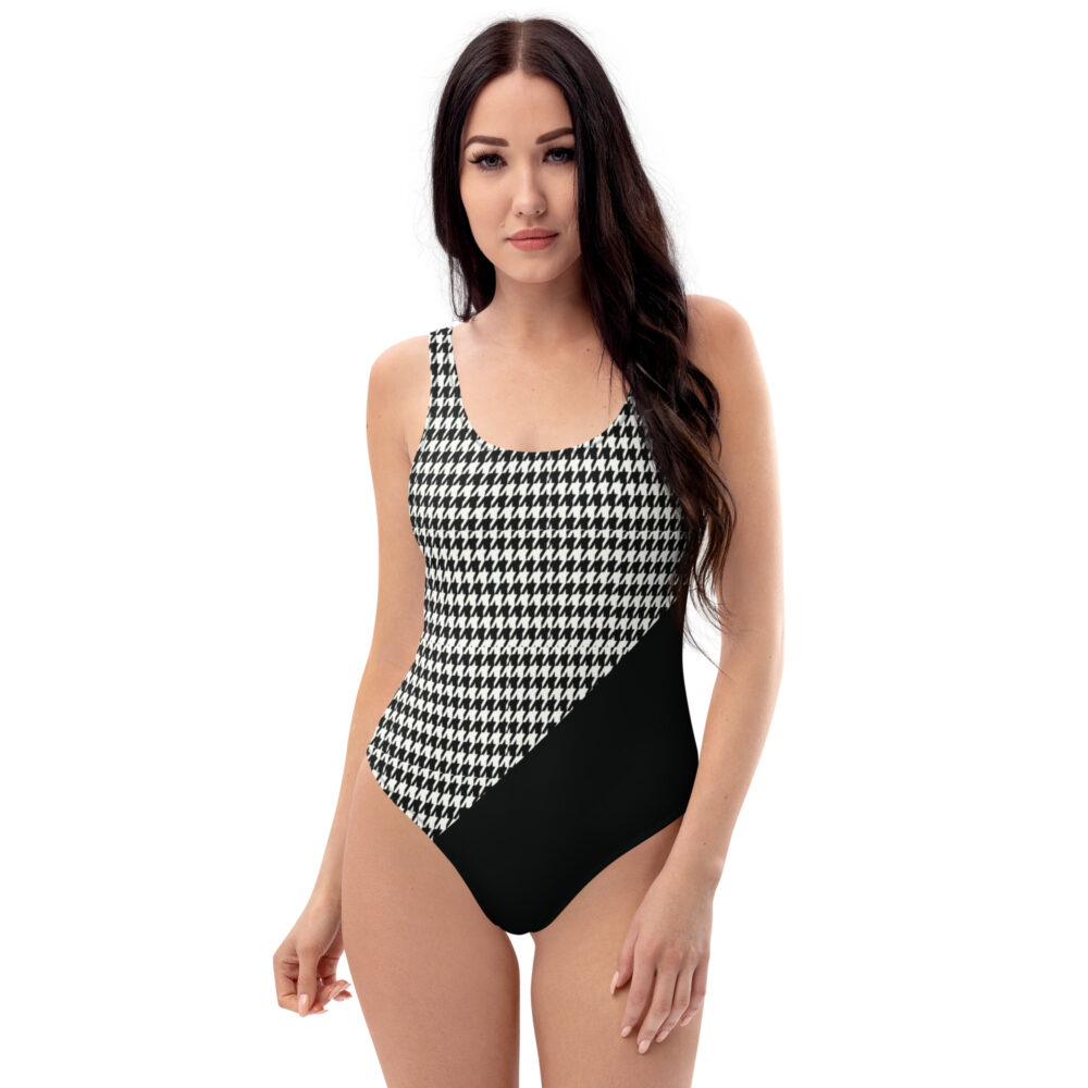 The Art Series (Houndstooth) One-Piece Swimsuit brown white front art concierge clothing jpg