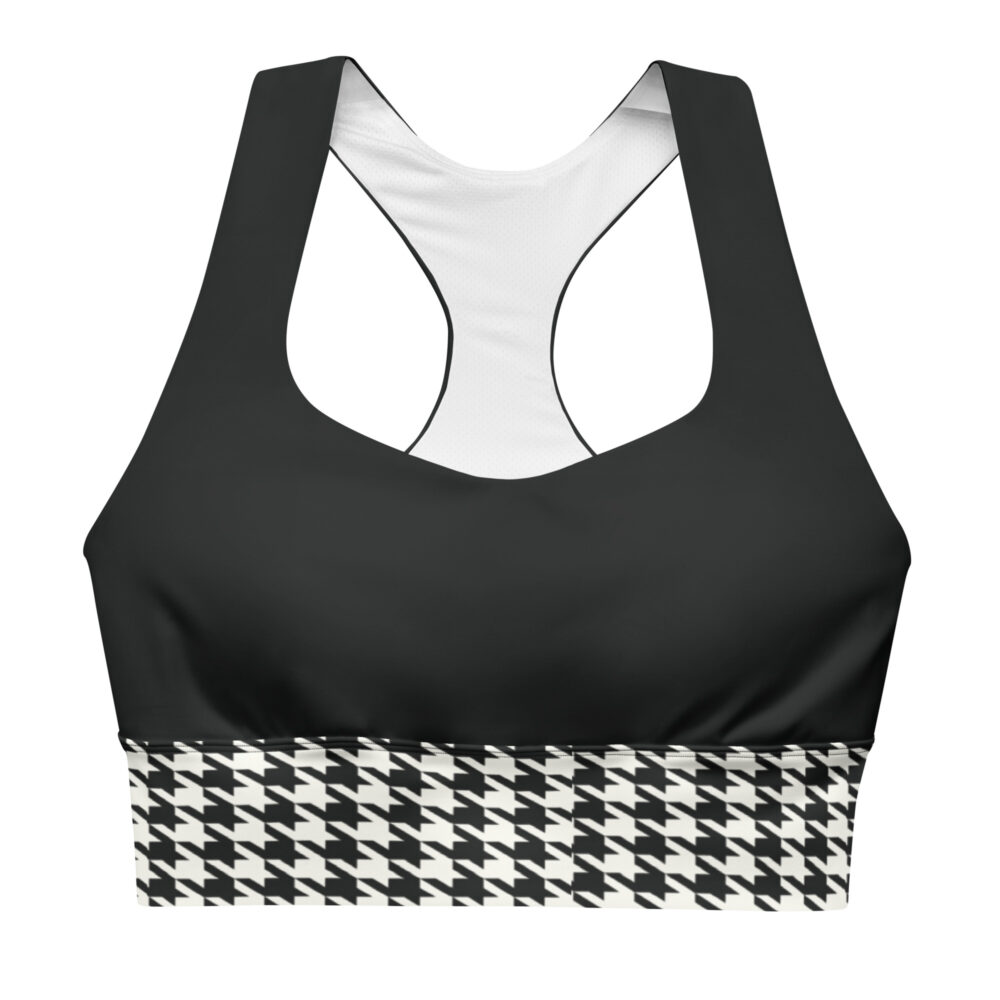 The Art Series (Houndstooth) Longline Sports Bra brown white front art concierge clothing jpg