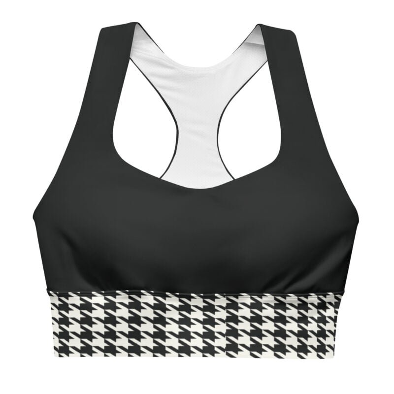 The Art Series (Houndstooth) Longline Sports Bra brown white front art concierge clothing jpg