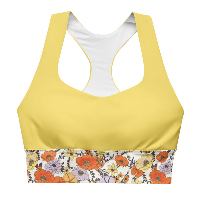 The Art Series (Red Garden) Longline Sports Bra longline sports bra white yellow red front art concierge clothing jpg