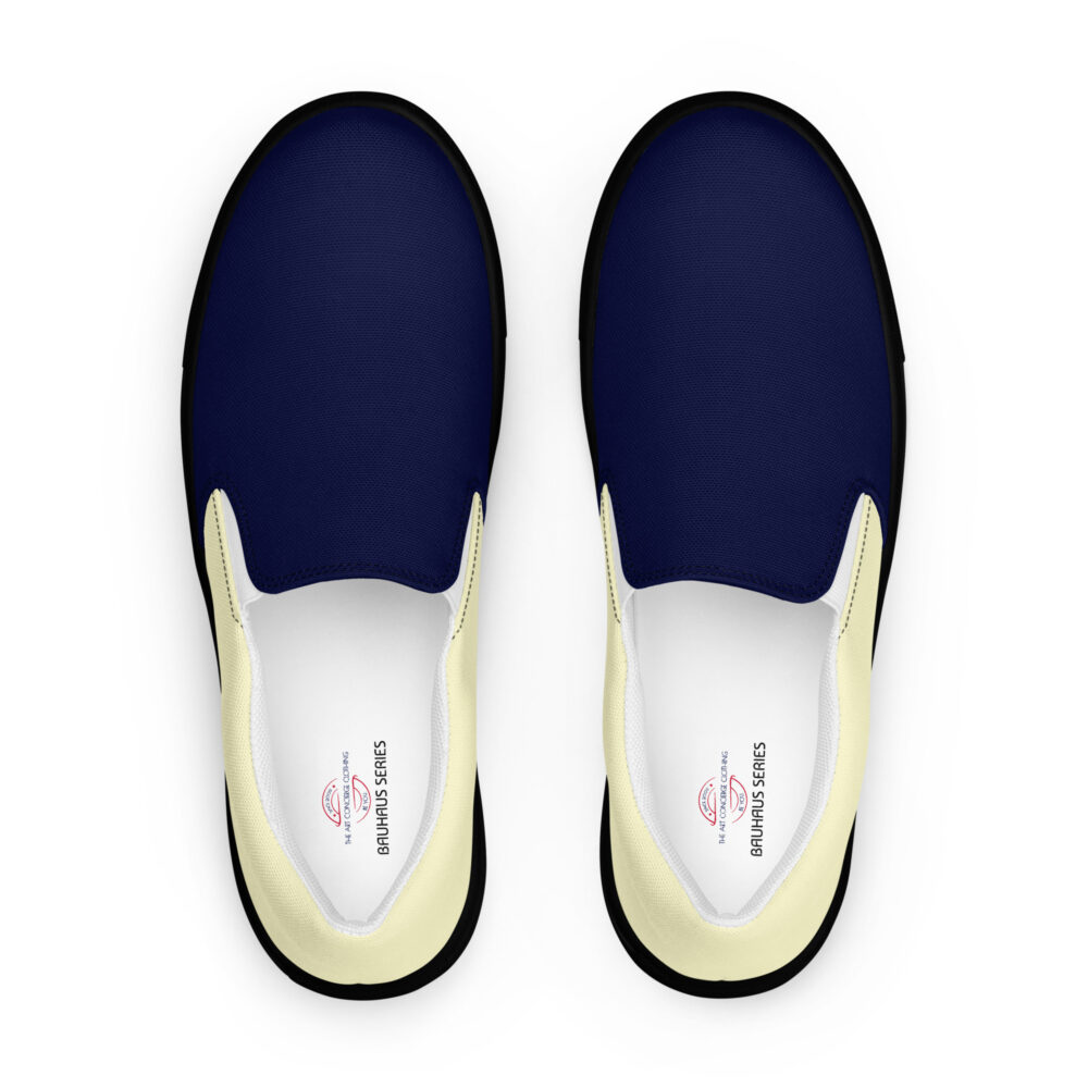 The Bauhaus Series (Cream and Navy Blue) womens slip on canvas shoes navy blue cream black front art concierge clothing jpg