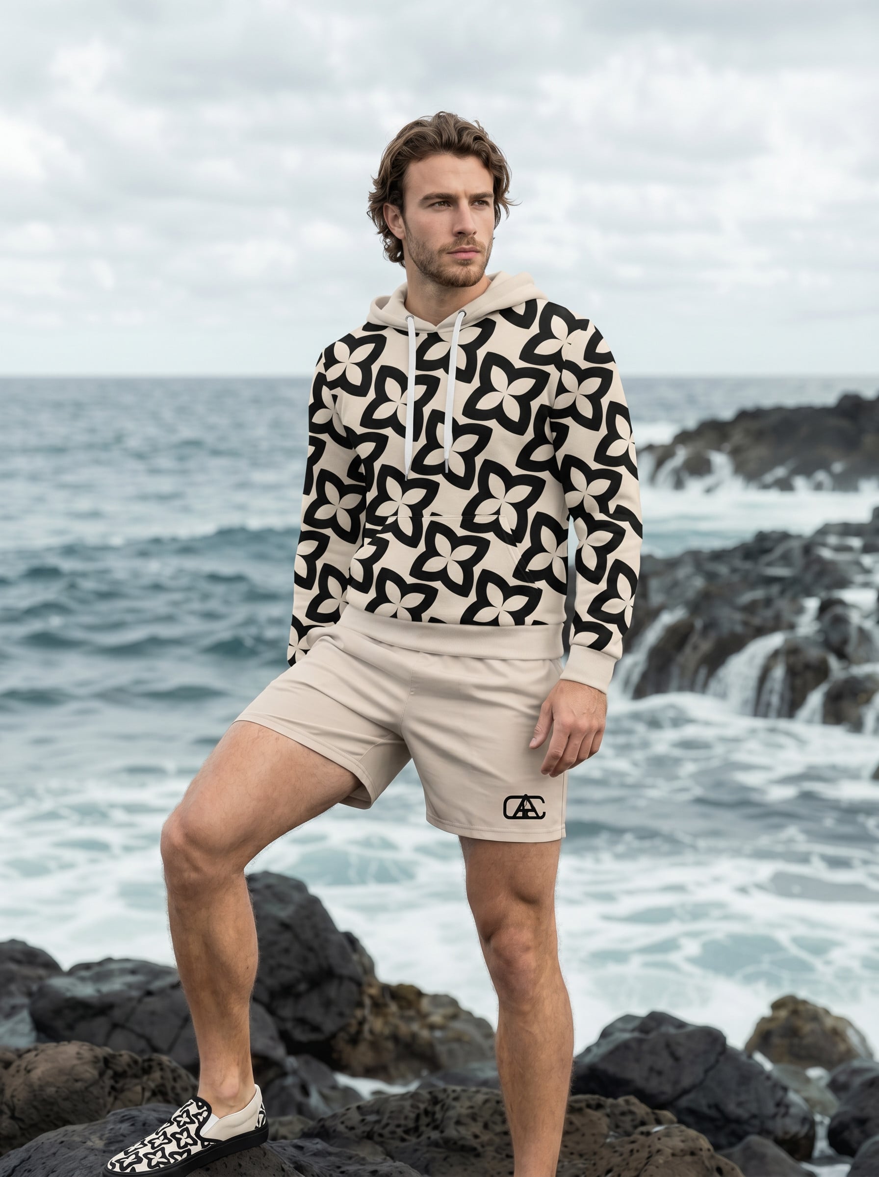 Jordan on the Beach Jordan on the Beach The Art Series (Four Points) Hoodie Swim Trunks Canvas Deck Shoes pink black white front art concierge clothing jpg