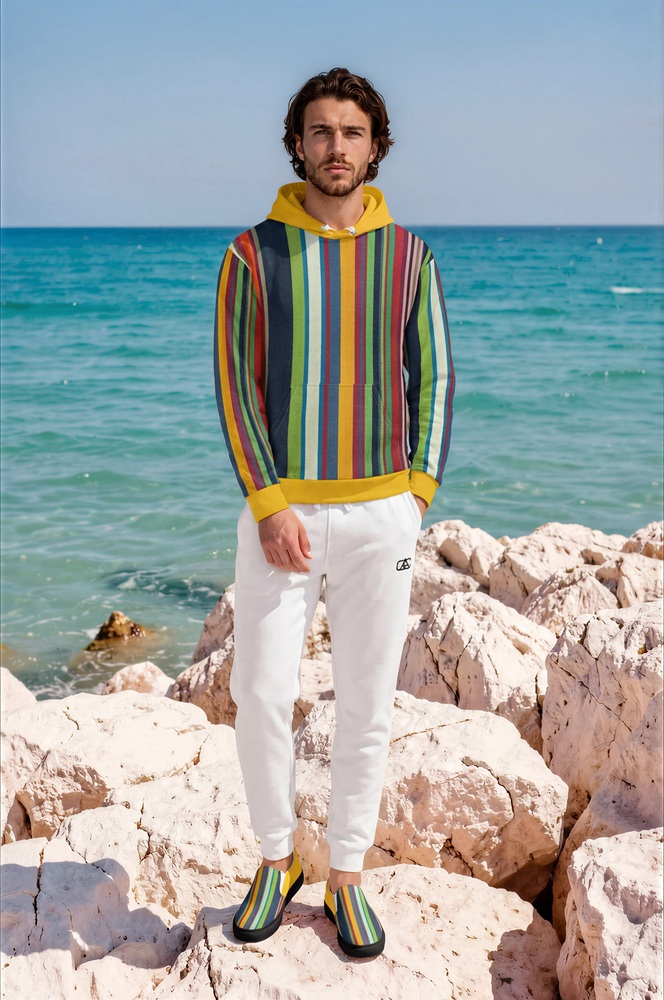 Jordan Limestone Rocks Jordan Limestone Rocks The Stripes Series (Rainbow) Hoodie Fleece Joggers Canvas Deck Shoe Multicoloured Stripes green white front Art Concierge Clothing jpg