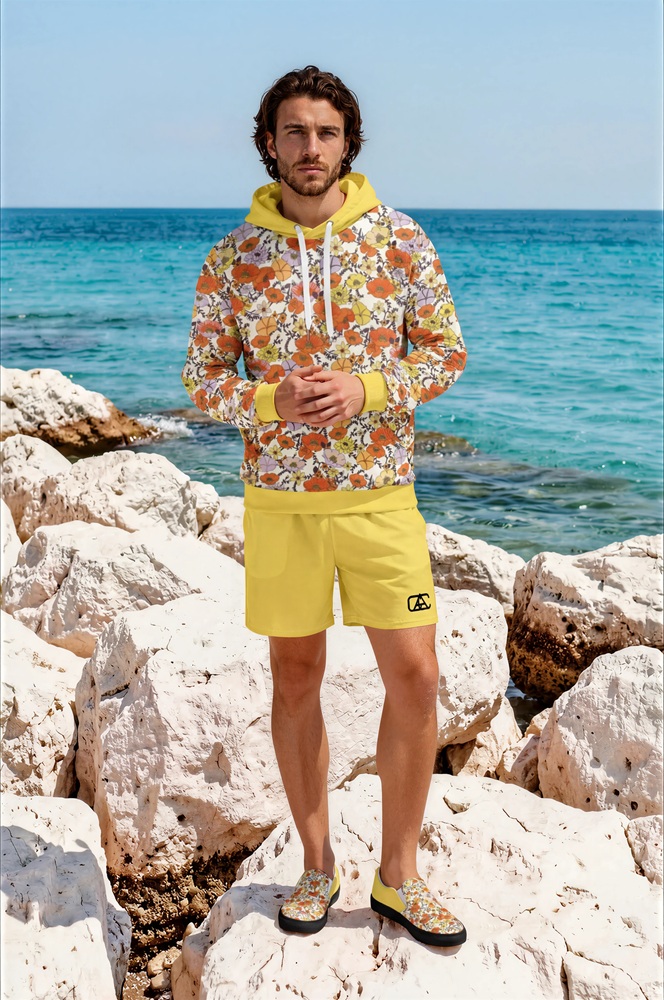 Jordan Limestone Rocks The Art Series (Red Garden) Hoodie Mens Swim Trunks yellow red front art concierge clothing jpg
