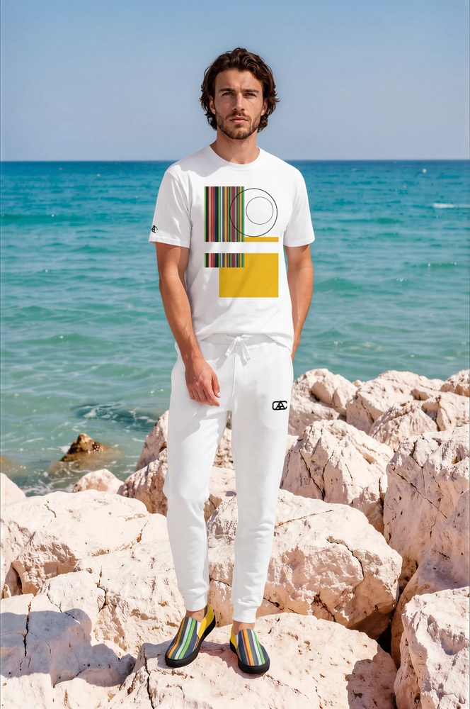 Jordan Limestone Rocks The Stripes Series (Rainbow) Champion T-Shirt Fleece Joggers Canvas Deck Shoe multicoloured stripes green white front art concierge clothing jpg