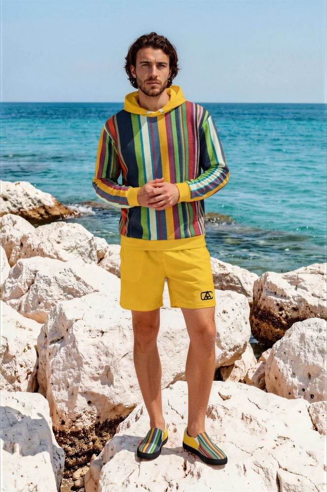 Jordan Limestone Rocks The Stripes Series (Rainbow) Swim Trunks Green front Art Concierge Clothing jpg