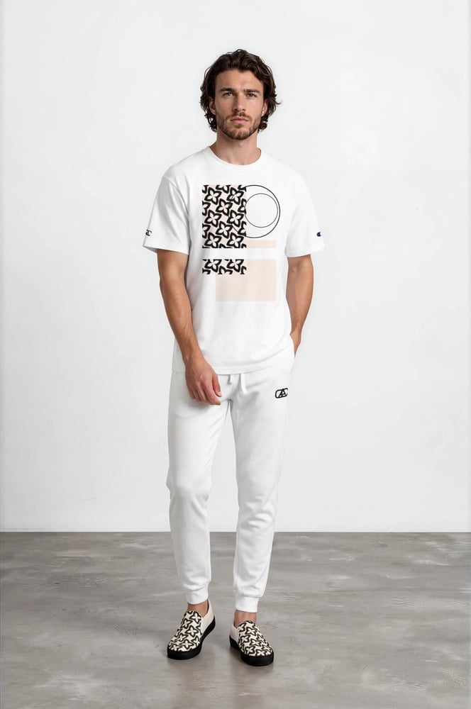 Jordan Minimalist Gallery The Art Series (Four Points) Champion T-shirt Fleece Joggers Canvas Deck Shoes Black Pink front art concierge clothing jpg