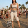 Kaia Beach Look The Art Series (Four Points) Longline Sports Bra Yoga Leggings Canvas Deck Shoes Weekender Bag Black Pink front art concierge clothing jpg