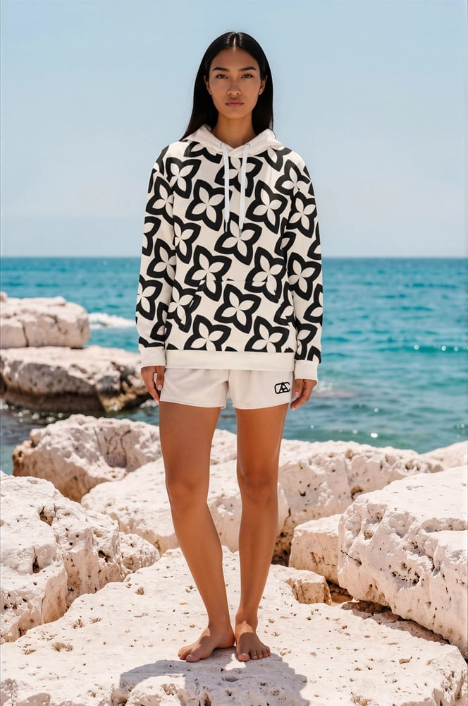 Kaia Limestone Rocks Kaia Limestone Rocks The Art Series (Four Points) Hoodie Swim Trunks pink black white front art concierge clothing jpg
