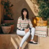 Rita on the Stairs The Art Series (Mexican Triangles) Track Jacket Yoga Leggings Canvas Deck Shoes Weekender Bag multi-colored front art concierge clothing JPG