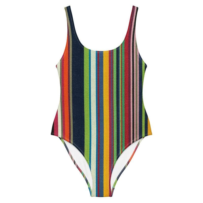 The Stripes Series (Rainbow) One Piece Swimsuit multi colored front art concierge clothing JPG