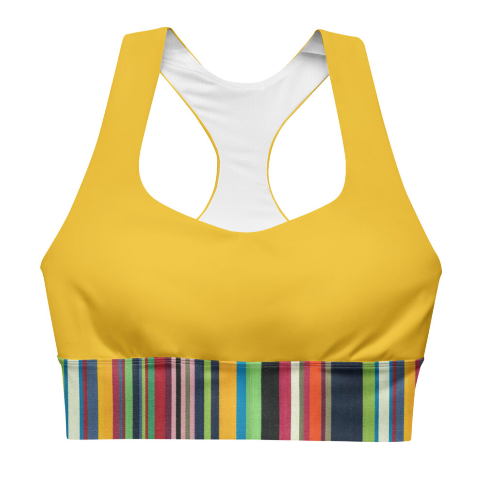 The Stripes Series (Rainbow) Longline Sports Bra Longline Sports Bra Multicoloured green front art concierge clothing jpg