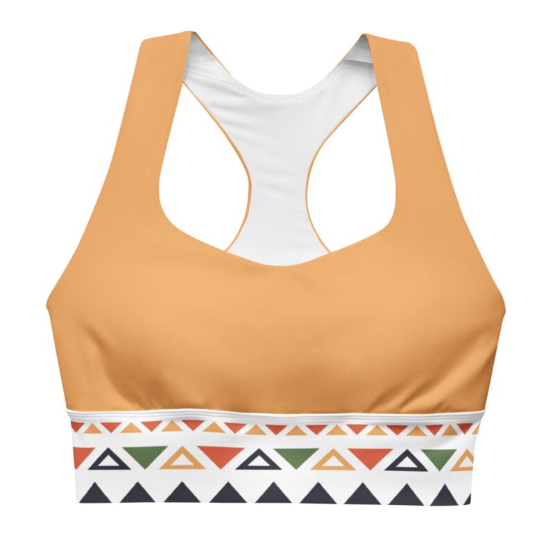 The Art Series (Mexican Triangles) Longline Sports Bra multi-colored triangles beige white front art concierge clothing jpg The Art Series (Mexican Triangles) Longline Sports Bra multi-colored triangles beige white front art concierge clothing jpg