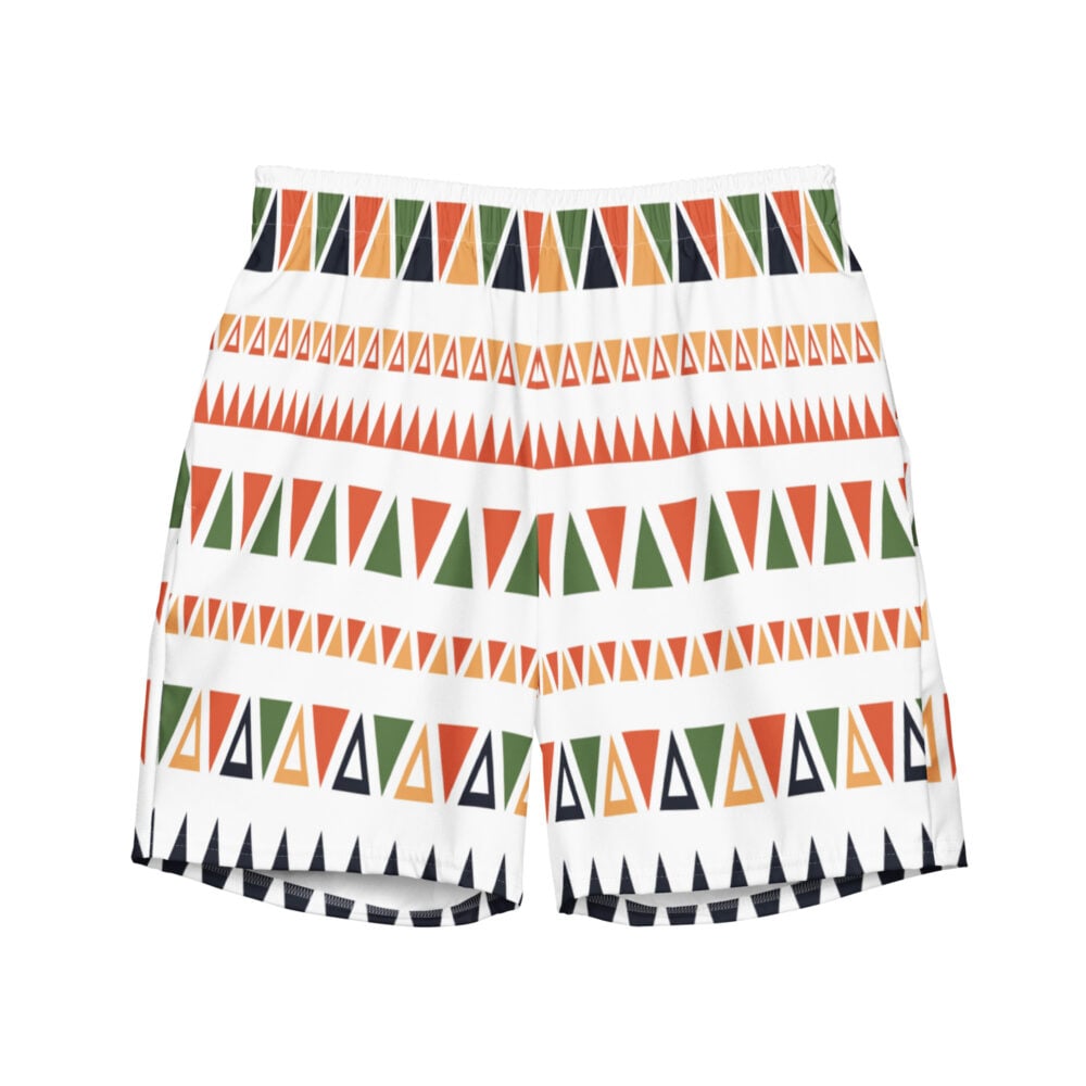 The Art Series (Mexican Triangles) Swim Trunks multi-colored triangles white front art concierge clothing jpg