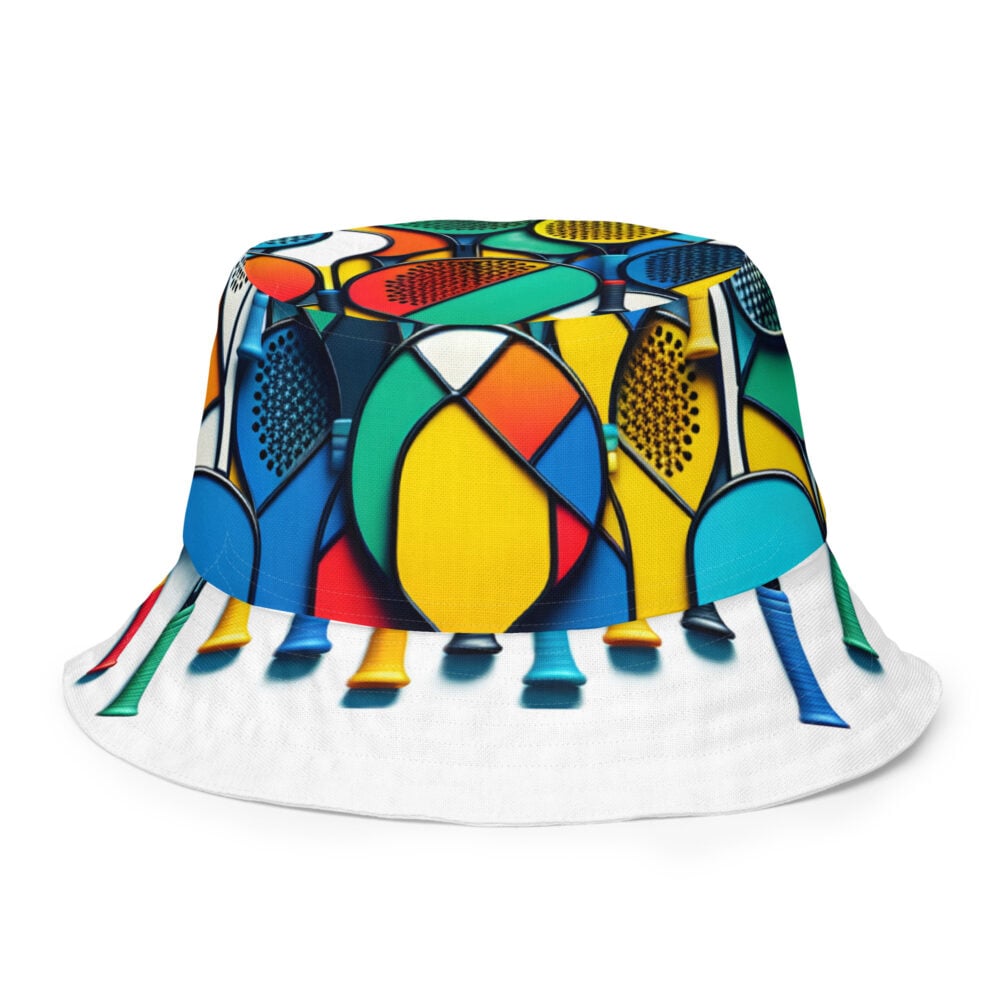 The Cartoon Series (Painted Rackets) Bucket Hat blue yellow red white front outside art concierge clothing jpg