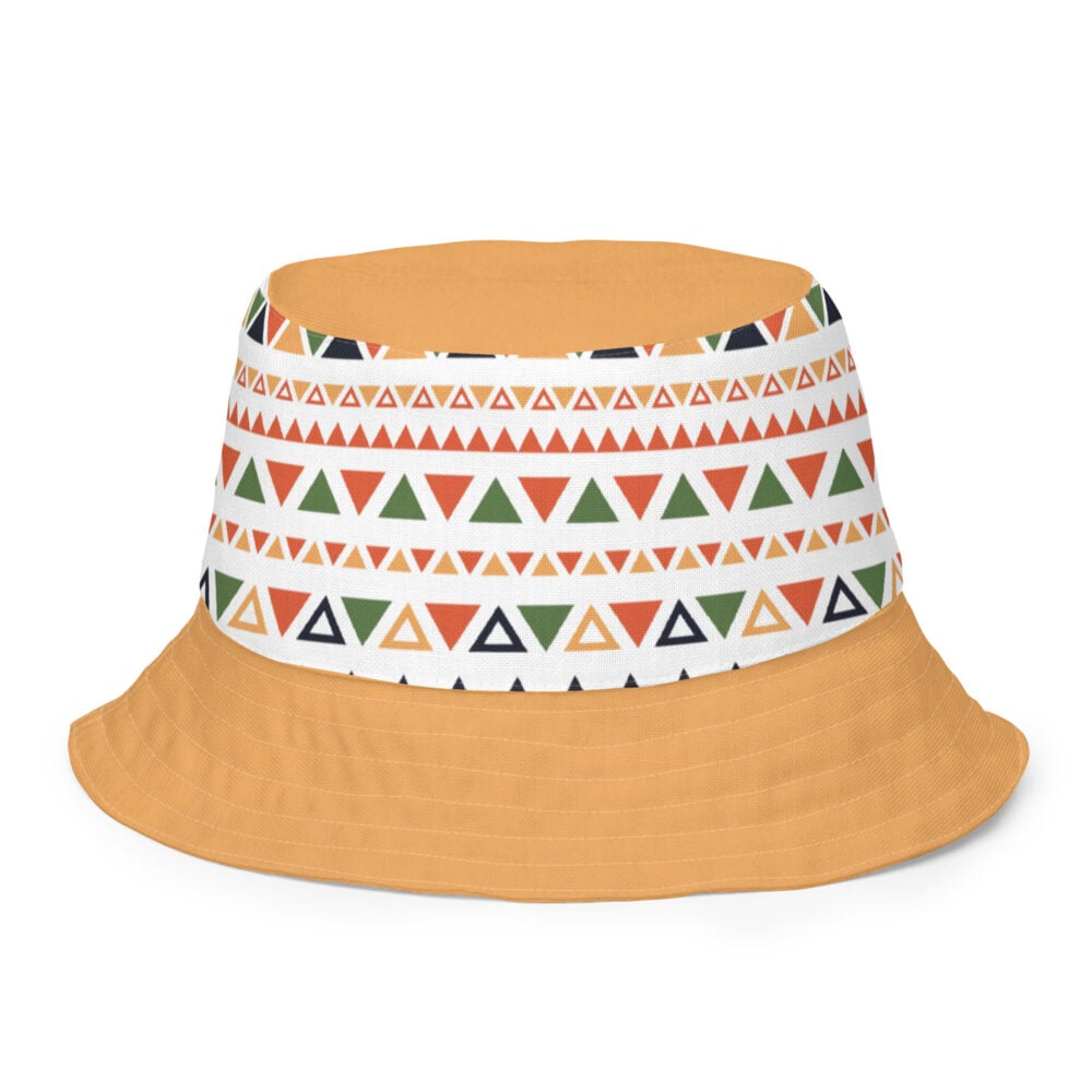 The Art Series (Mexican Triangles) Bucket Hat multi-colored triangle beige white front outside art concierge clothing jpg
