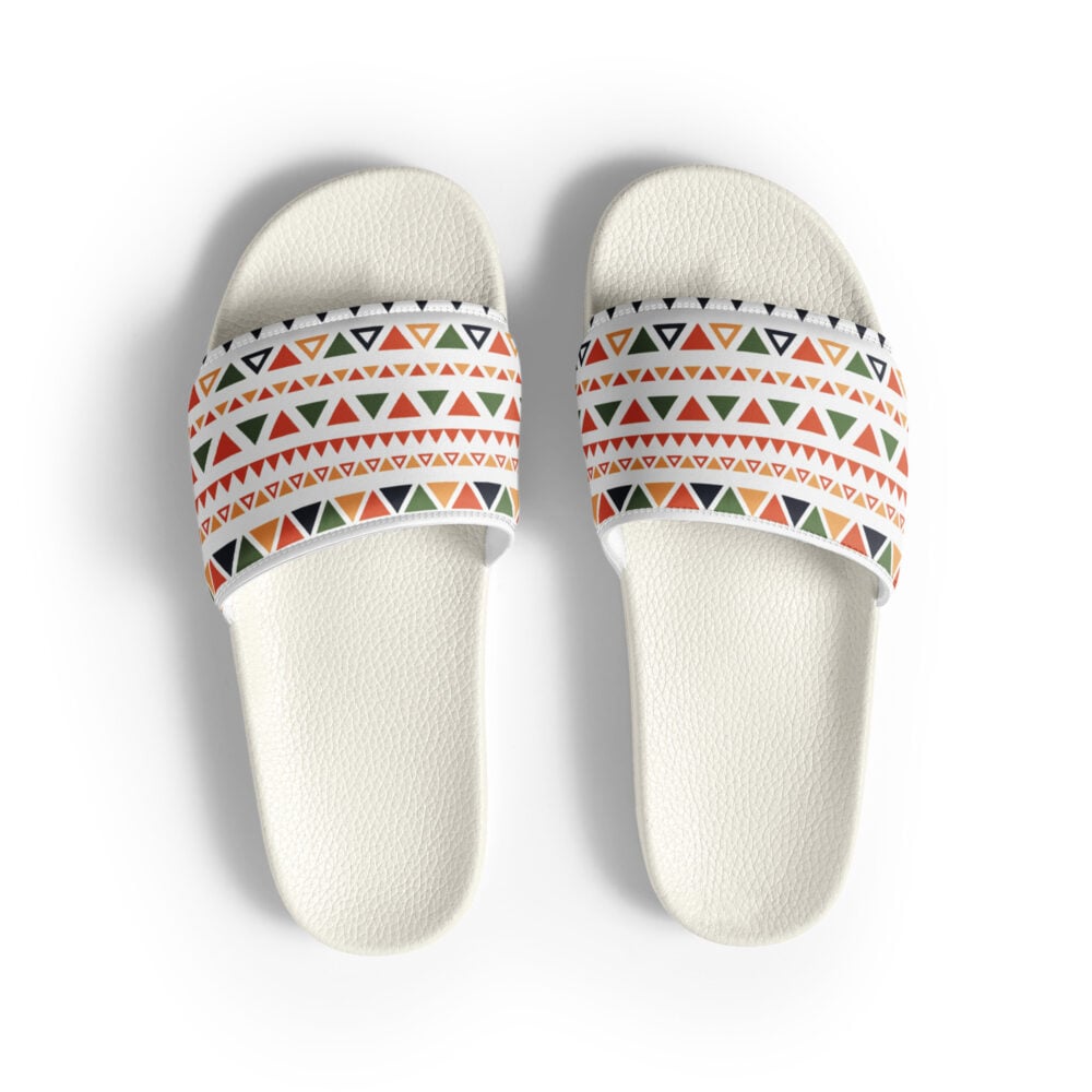 Art Series (Mexican Triangles) Slides multi-colored triangles white front art concierge clothing jpg