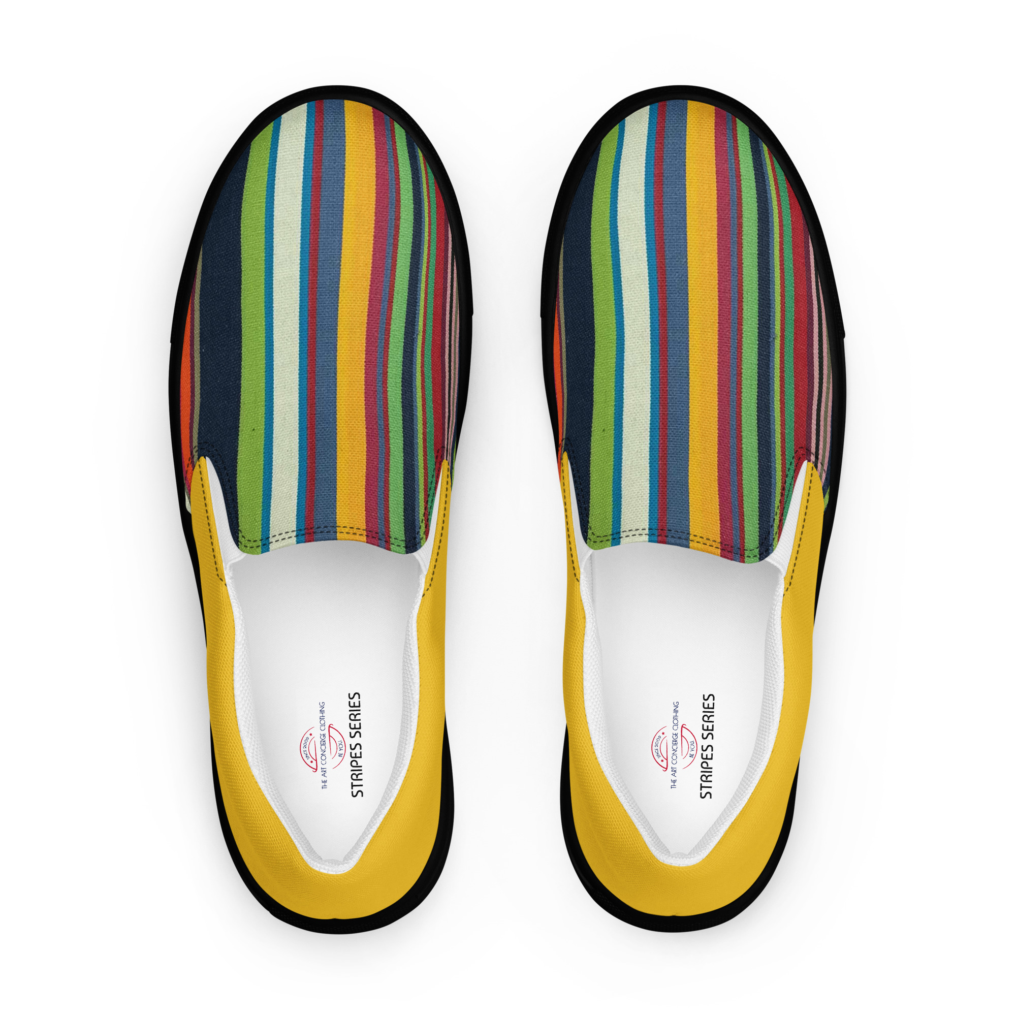 The Stripes Series (Rainbow) Women’s Slip-on Canvas Shoes multicoloured green black front art concierge clothing jpg The Stripes Series (Rainbow) Women’s Slip-on Canvas Shoes multicoloured green black front art concierge clothing jpg
