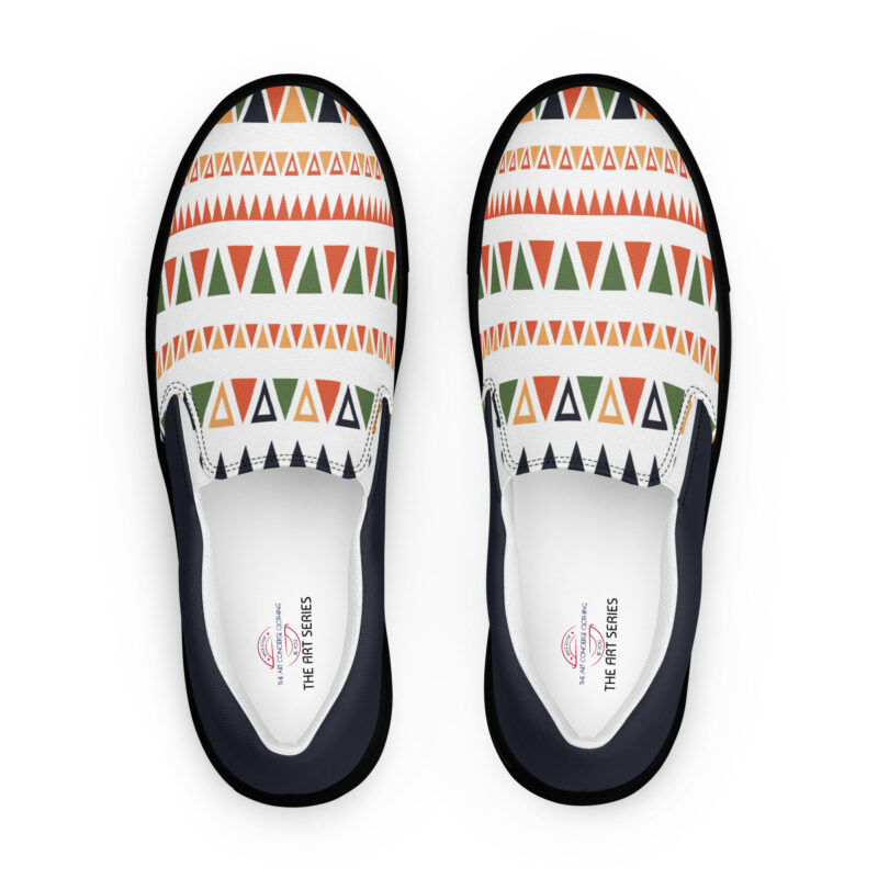 The Art Series (Mexican Triangles) Women’s Slip-on Canvas Shoes multi-colored triangles white black front art concierge clothing jpg