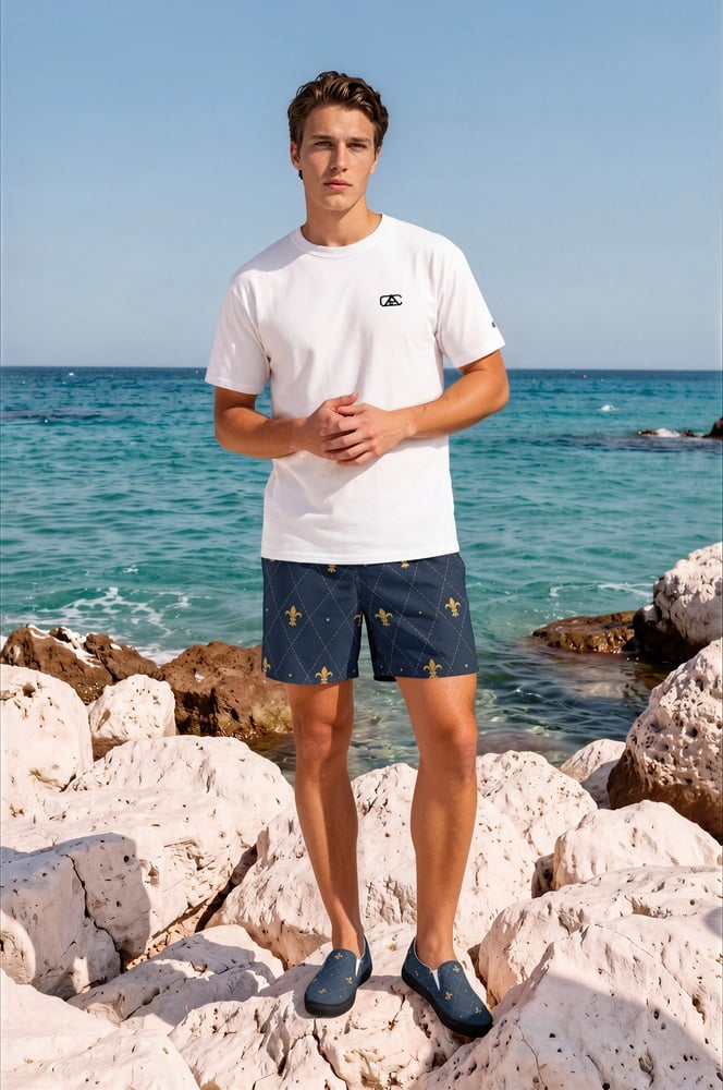 Chace Limestone Rocks The Art Series (Fleur de Lis) Swim Trunks canvas deck shoes champion t shirt black gold front art concierge clothing jpg Chace Limestone Rocks The Art Series (Fleur de Lis) Swim Trunks canvas deck shoes champion t shirt black gold front art concierge clothing jpg