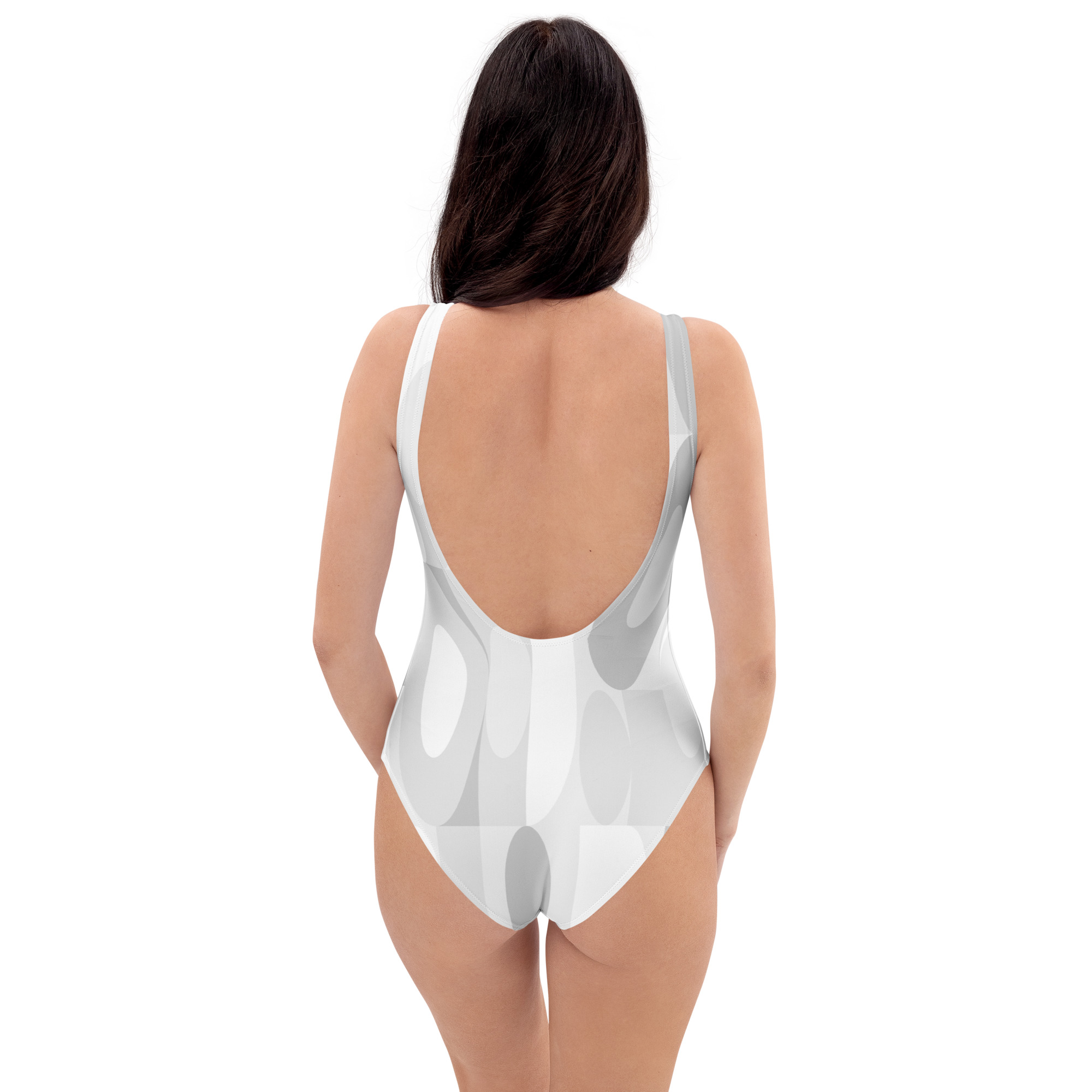 The Bauhaus Series (Grey Circles) One Piece Swimsuit grey white front art concierge clothing 2