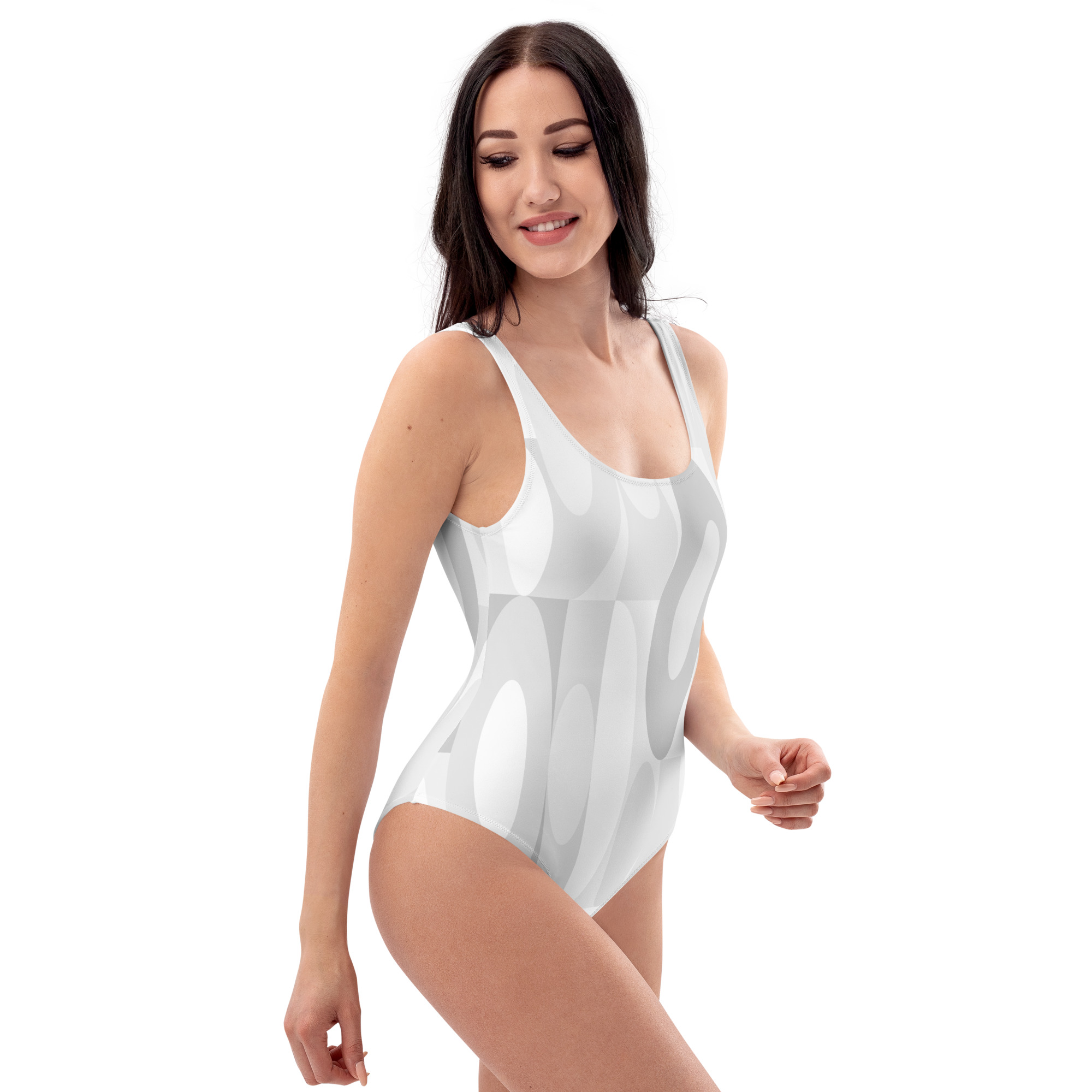 The Bauhaus Series (Grey Circles) One Piece Swimsuit grey white front art concierge clothing 6