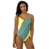 The Stripes Series (Dirty Blue) One-Piece Swimsuit yellow green front art concierge clothing JPG The Stripes Series (Dirty Blue) One-Piece Swimsuit yellow green front art concierge clothing JPG