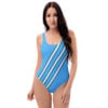 The Stripes Series (Posca Blue) One-Piece Swimsuit blue white front art concierge clothing JPG