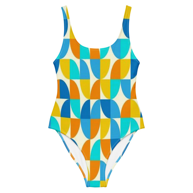 The Bauhaus Series (Circles) One-piece Swimsuit multi-colored front art concierge clothing jpg