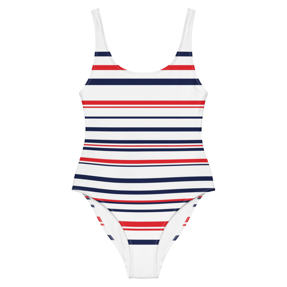 The Stripes Series (Classic Red and Blue) One-Piece Swimsuit multi-colored white front art concierge clothing jpg