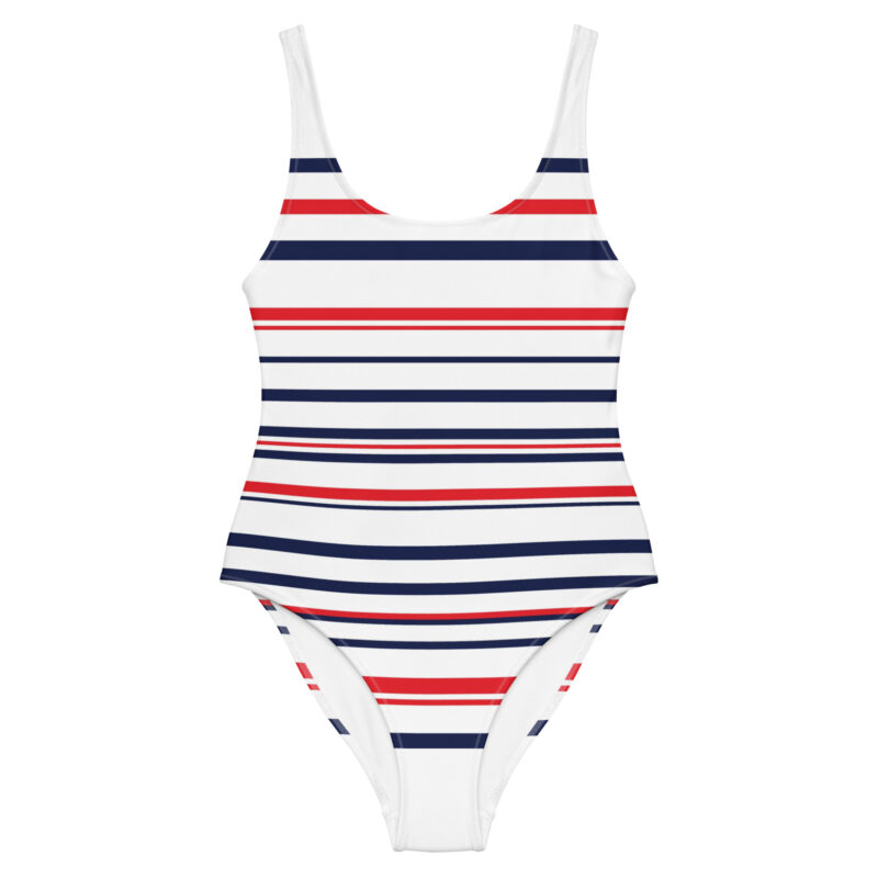 The Stripes Series (Classic Red and Blue) One-Piece Swimsuit multi-colored white front art concierge clothing jpg The Stripes Series (Classic Red and Blue) One-Piece Swimsuit multi-colored white front art concierge clothing jpg