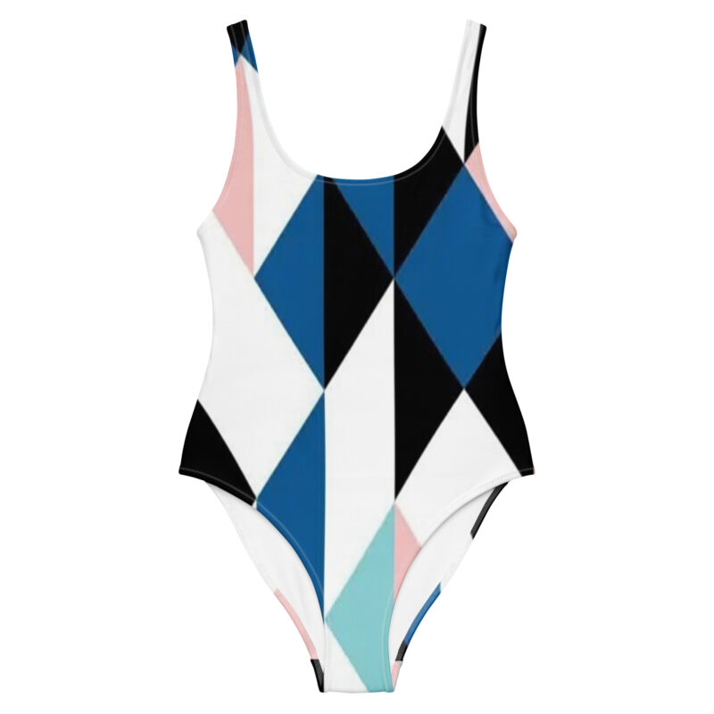 The Art Series (Colored Triangles) One-Piece Swimsuit blue black white front art concierge clothing jpg The Art Series (Colored Triangles) One-Piece Swimsuit blue black white front art concierge clothing jpg