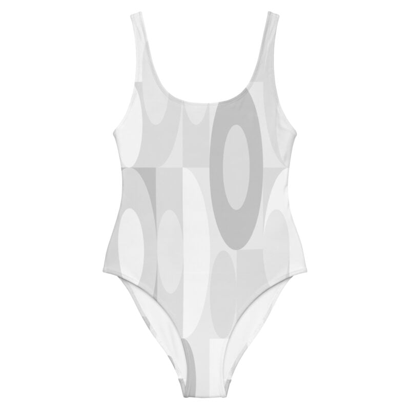 The Bauhaus Series (Grey Circles) One-Piece Swimsuit grey white front art concierge clothing jpg