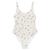 The Floral Series (Blue Flowers) One-Piece Swimsuit blue white front art concierge clothing jpg