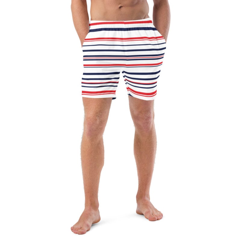 The Stripes Series (Classic Red and Blue) Swim Trunks red blue white front art concierge clothing jpg