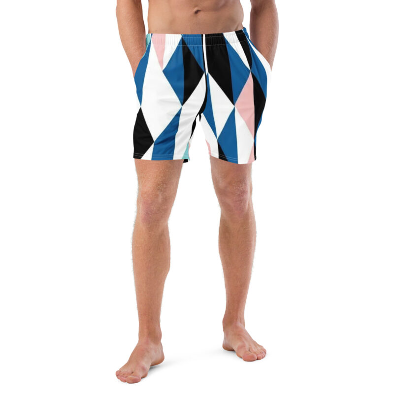 The Art Series (Colored Triangles) Swim Trunks black blue white front art concierge clothing jpg