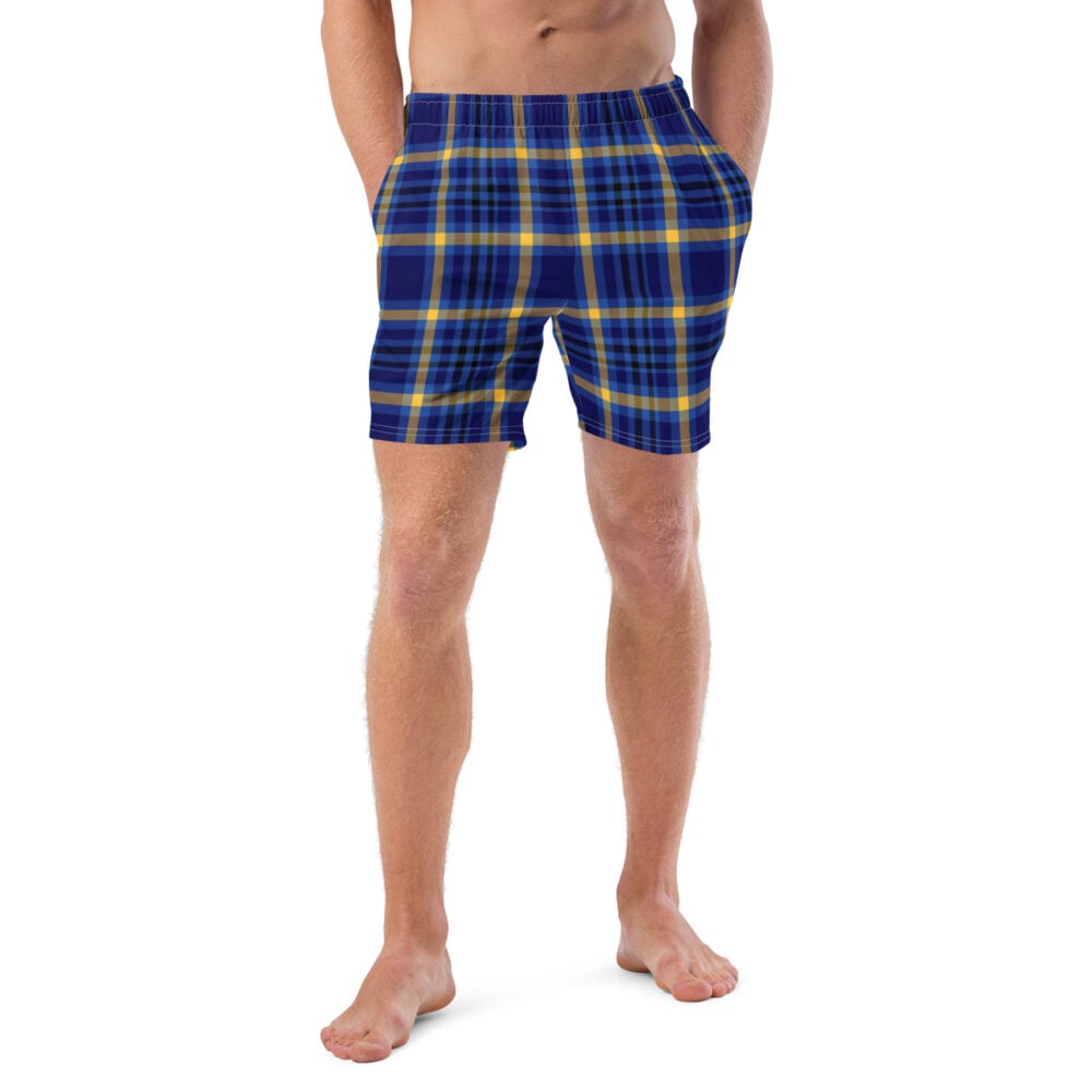 The Tartan Series (Yellow and Blue) Swim Trunks blue yellow front art concierge clothing jpg