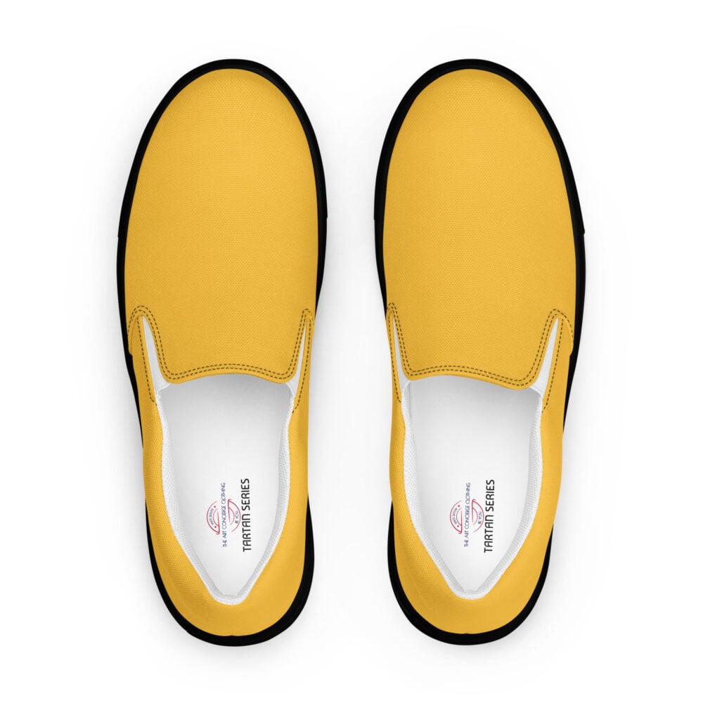 The Tartan Series (Yellow and Blue) Men’s Slip-on Canvas Shoes yellow black front art concierge clothing jpg