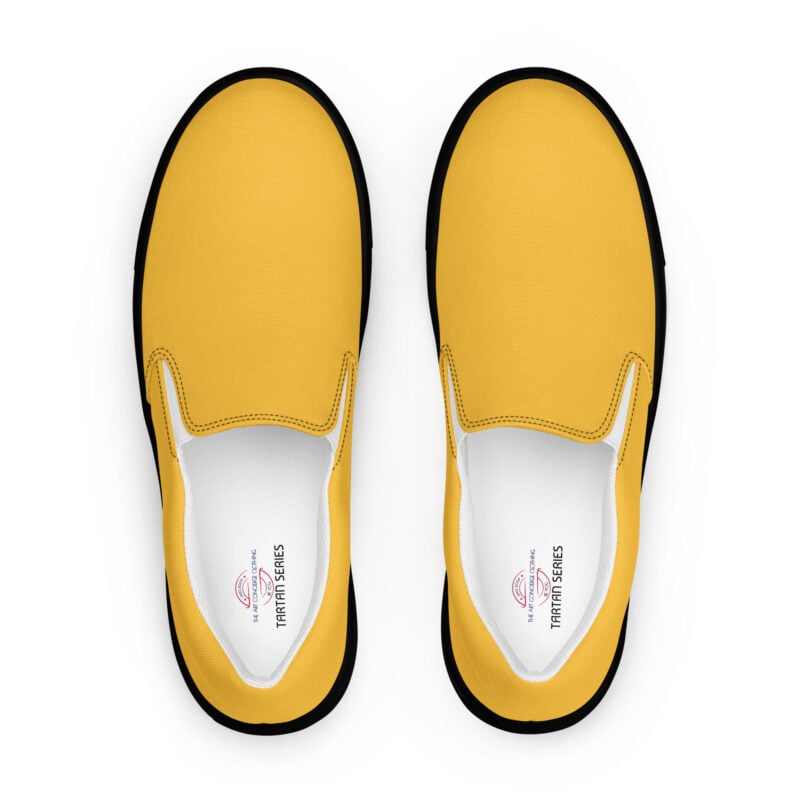 The Tartan Series (Yellow and Blue) Men’s Slip-on Canvas Shoes yellow black front art concierge clothing jpg