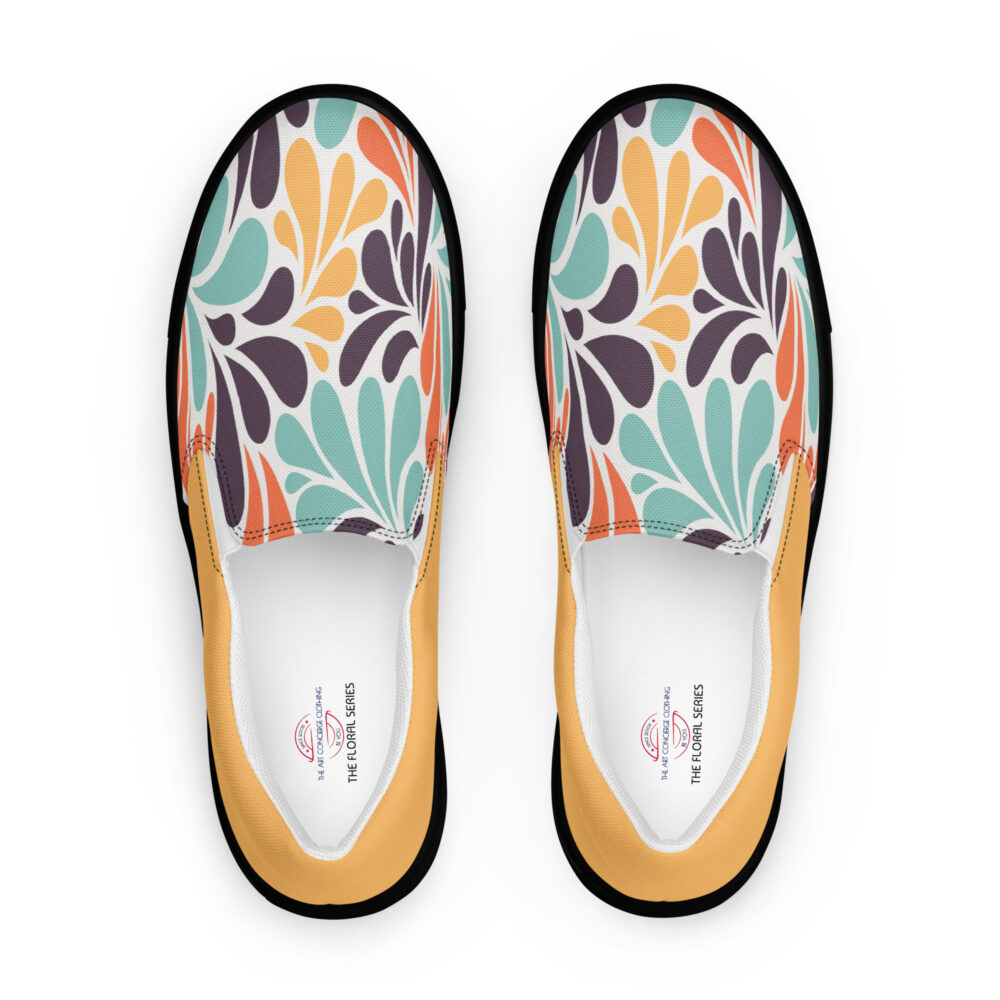 The Floral Series (Thoughts on Matisse) Men’s Slip-on Canvas Shoes grey green black front art concierge clothing jpg