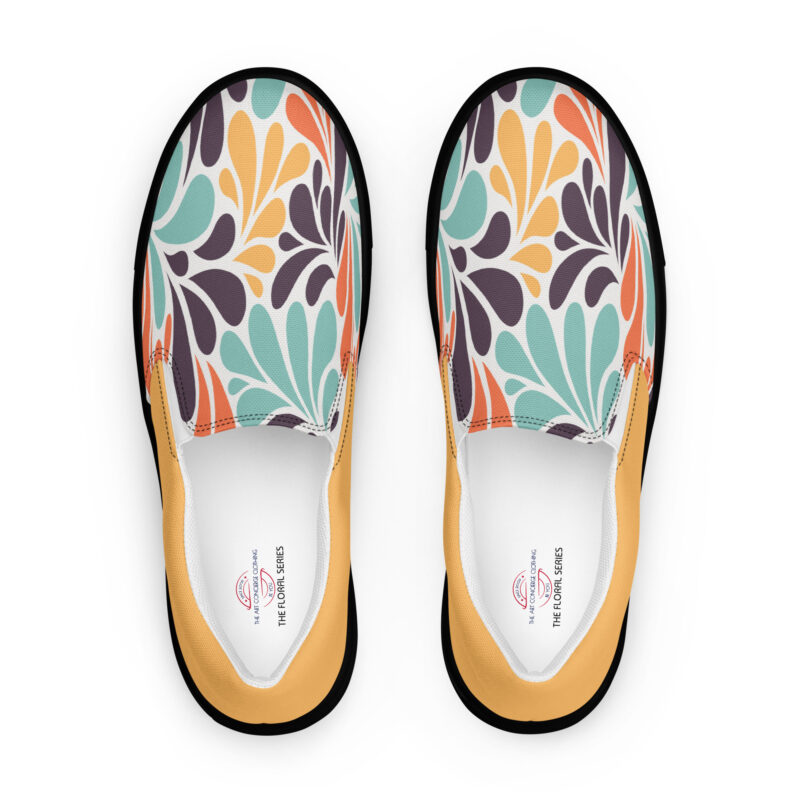 The Floral Series (Thoughts on Matisse) Men’s Slip-on Canvas Shoes grey green black front art concierge clothing jpg