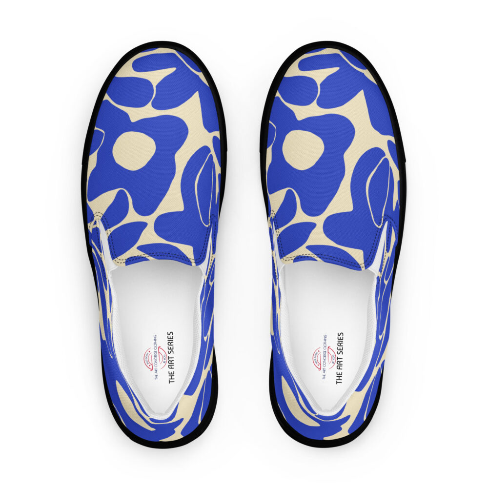 The Art Series (Ode to Matisse in Blue) Men’s Slip-on Canvas Shoes blue black front art concierge clothing jpg