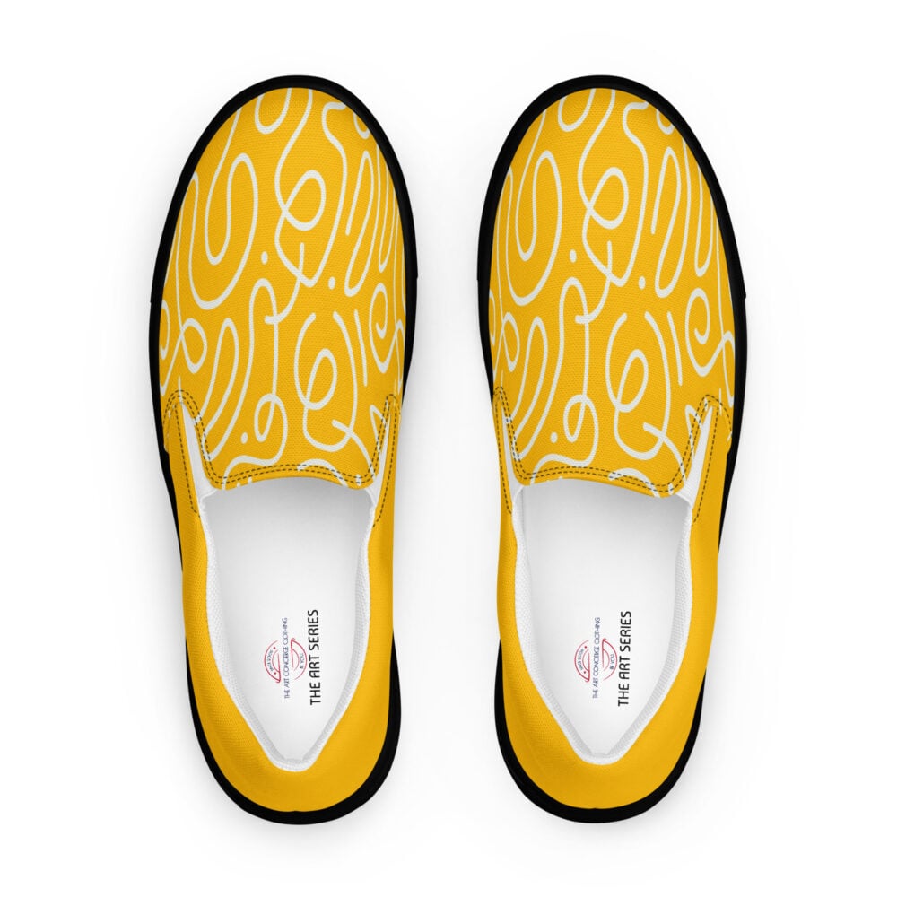 The Art Series (Ode to Matisse in Yellow) Men’s Slip-on Canvas Shoes yellow black front art concierge clothing jpg