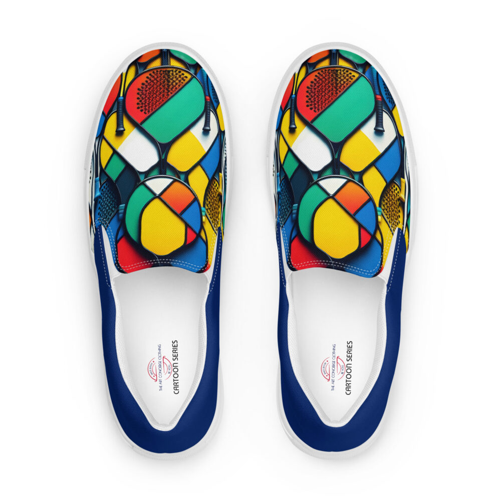 The Cartoon Series (Painted Rackets) Men’s Slip-on Deck Shoes multi-colored white front art concierge clothing jpg