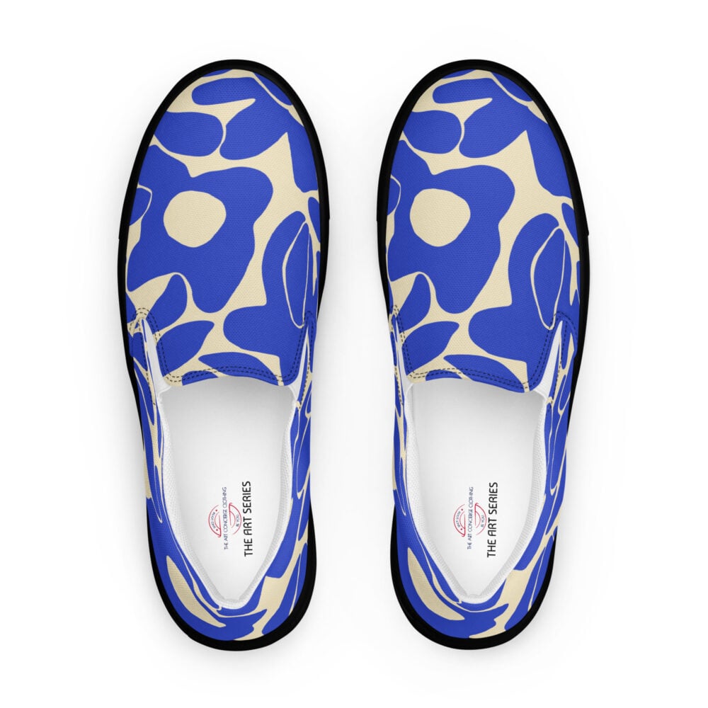 The Art Series (Ode to Matisse in Blue) Women’s Slip-on Canvas Shoes blue black front art concierge clothing jpg